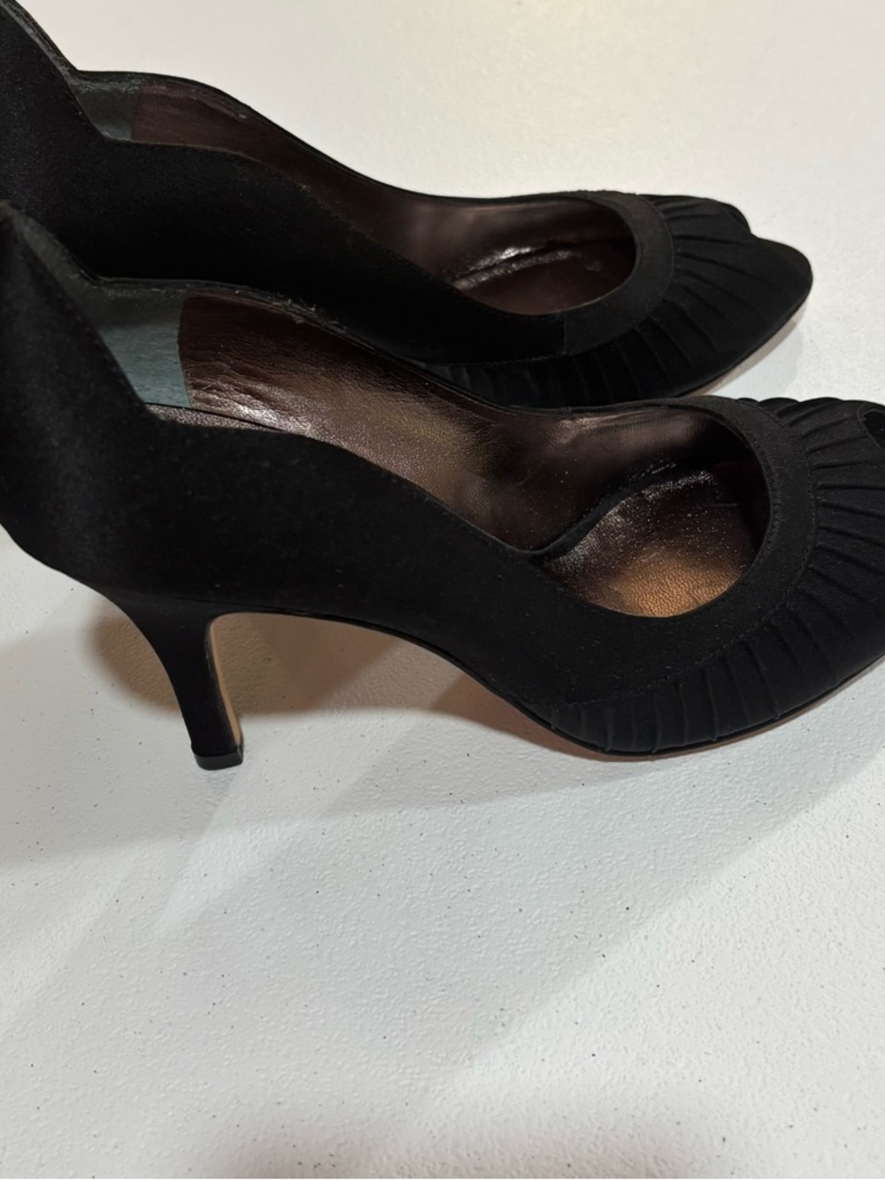 Nina Black Pleated Peep-Toe Heels - Picture 2 of 3